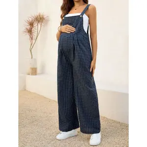 Plaid Maternity Overalls, Loose Wide Leg Pregnancy Jumpsuit, Casual Sleeveless Pinafore Pants for Pregnant Women, Comfy Loungewear for Spring Summer Fall