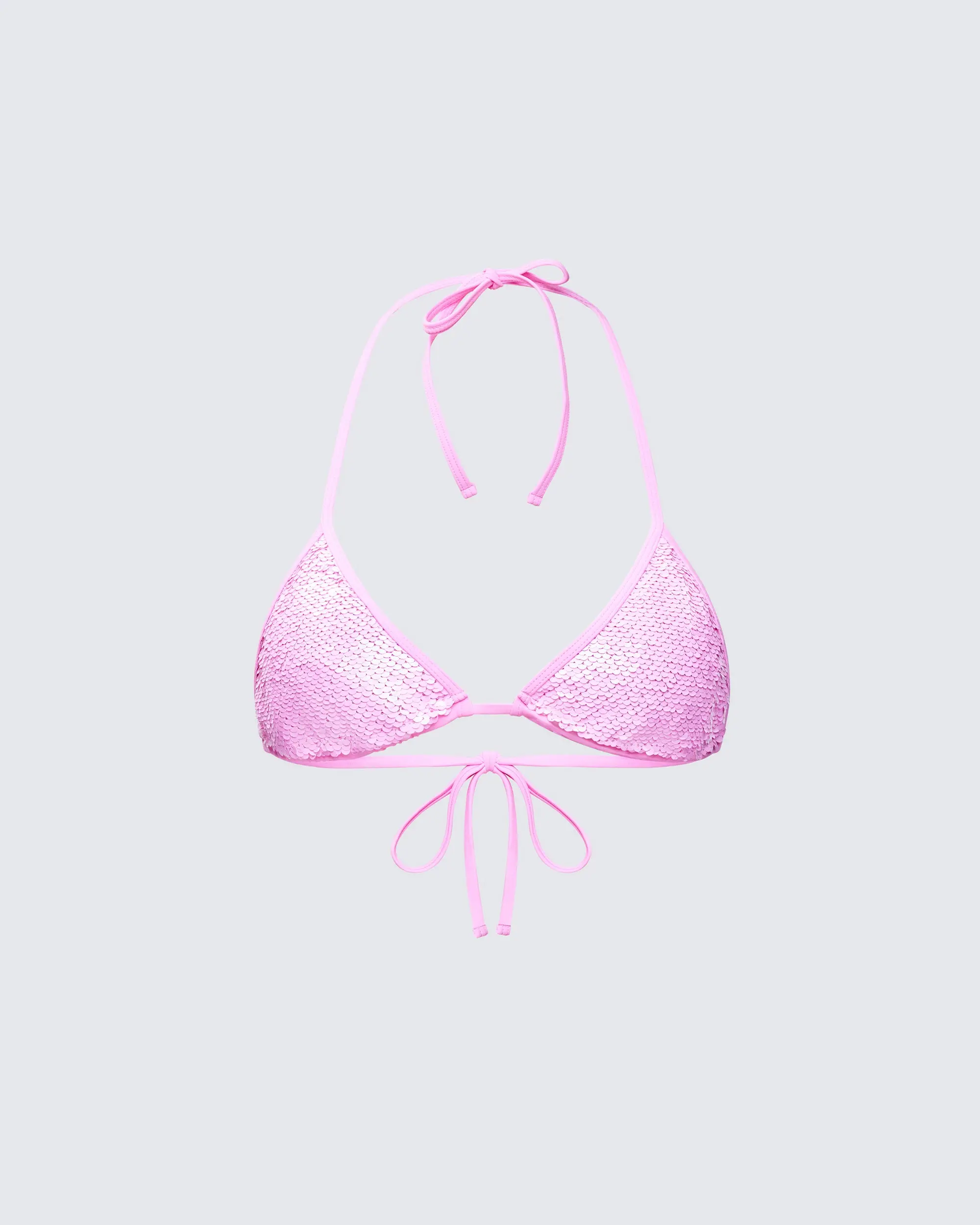 Women's Fashion Amal Pink Sequin Bikini Top - Haltered Neck Triangle Bikini Top for Beach Club, Sequin Fabric Swimwear