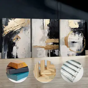 3Pcs Wooden Framed Canvas Painting, Abstract Gold Black White Strokes Painting, Exquisite Poster, Home Decoration, Pattern Wall Art Decor, For Living Room, Bedroom, Office, Restaurant, Bar Wall Decor, Waterproof, Odorless, Painting, Print Artwork.