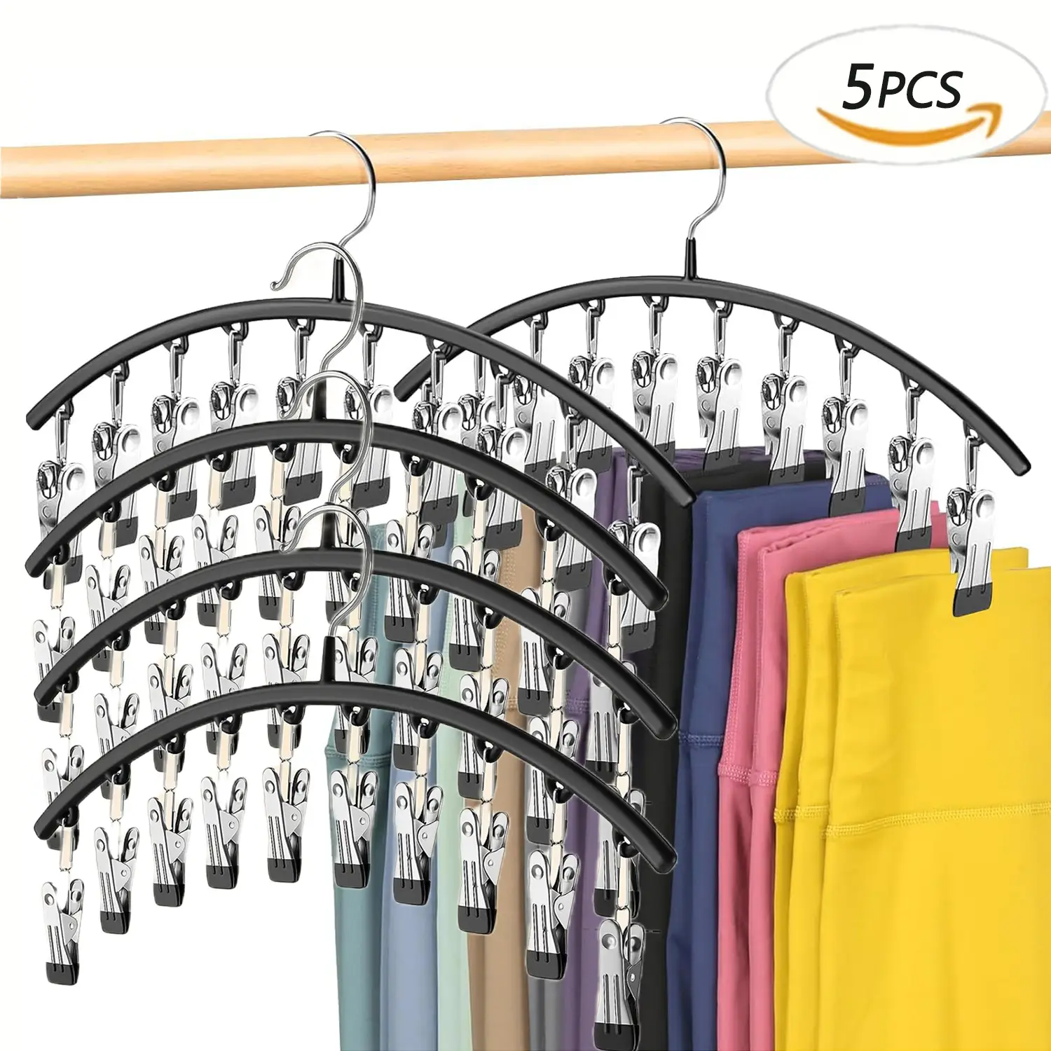 Closet Leggings Storage Rack, Metal Yoga Pants Hangers 1/2/3/4/5 Pack with 50 Clips, Holds 50 Pairs of Leggings, Hanger Space Saving Hanging Closet St