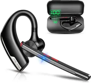 [Upgraded] New Bee M51 Bluetooth 5.2 Wireless Trucker Headset - ENC Noise Cancelling Mic, 80H Runtime w/ 500mAh Case, Dual Connection, Mute Button for Work & Driving