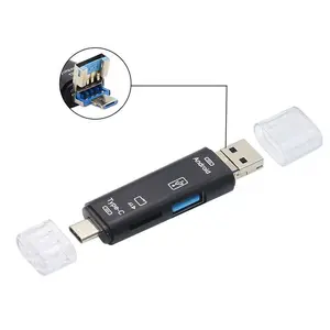 5 in 1 USB Mini SD Card Reader, 1 Count Type C & USB A Adapter, USB Hub, Compact Storage Card Extension for PC MacBook Galaxy Tablet