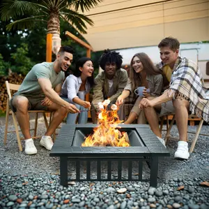 Multifunctional Fire Pit Table 32 inch Square Metal Firepit Stove Backyard Patio Garden Fireplace for Camping, Outdoor Heating, Bonfire and Picnic