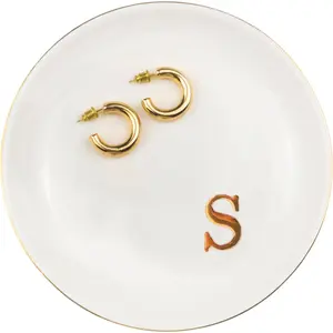 Ceramic Ring Dish Initial  Dish Personalized S-Monogrammed For Women Engagement Wedding Gifts, Tray For Friends,Sister,Birthday Mother'S Day Christmas For Women, White