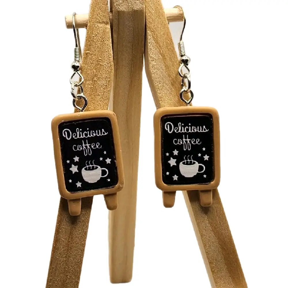 Unisex Plastic Sign Shape Coffee Shop Earrings, Adorable Hook Earrings, Lightweight Comfortable Fun Unique Style Accessory, Versatile Playful Touch for Any Outfit