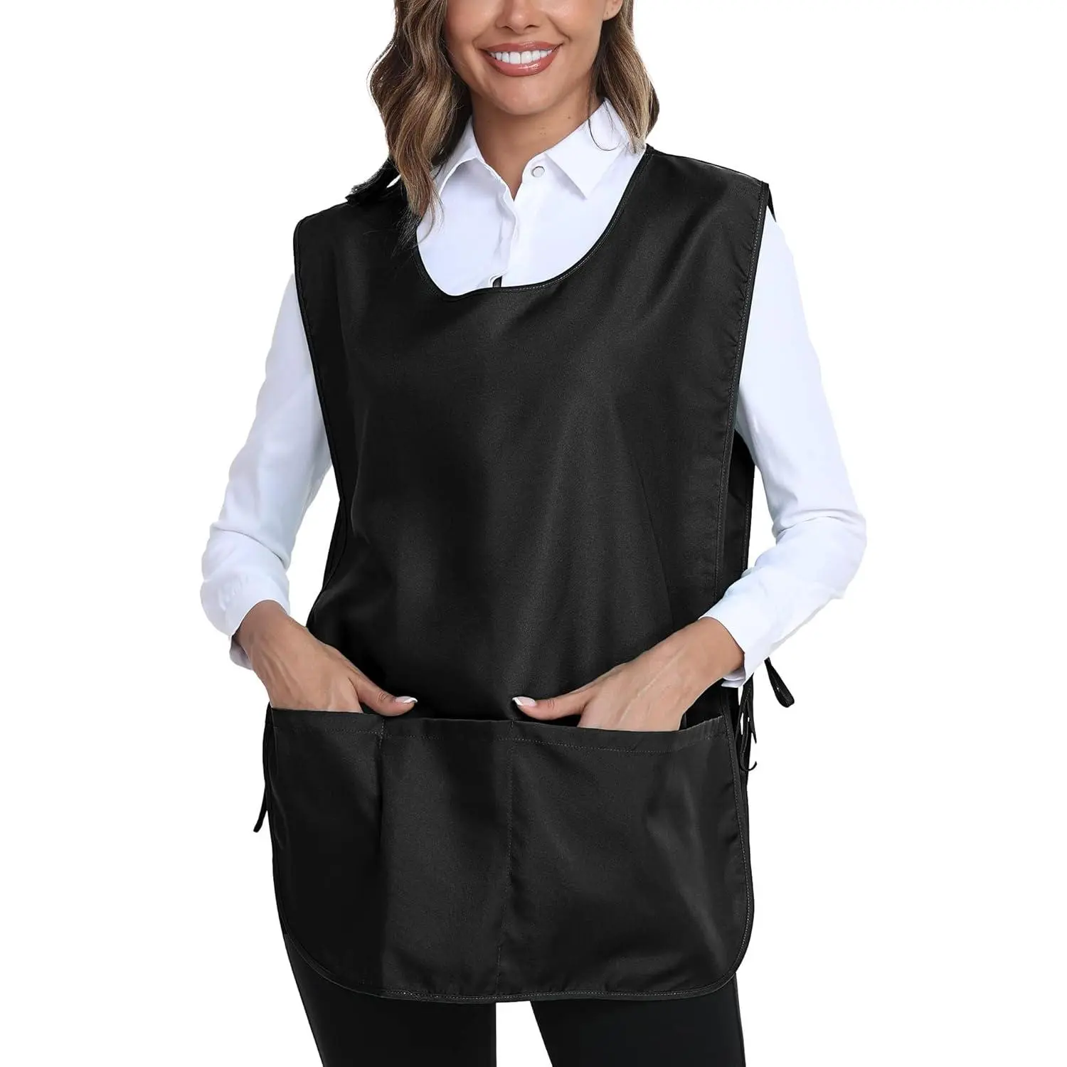Unisex Cobbler Apron with 3 Pockets, Smock Vest Apron, Suitable for Cooking,Kitchen,Garden,Hairstylist,Cleaning,Art