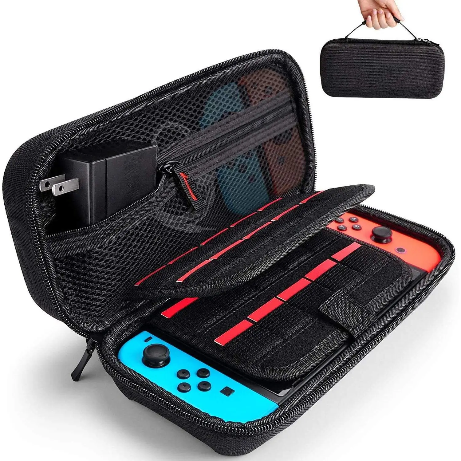F-APT14  Switch Carrying Case Compatible with Nintendo Switch/Switch OLED - Fit AC Charger Adapter - with 20 Game Cartridges Hard Shell Travel Switch Pouch for Console & Accessories