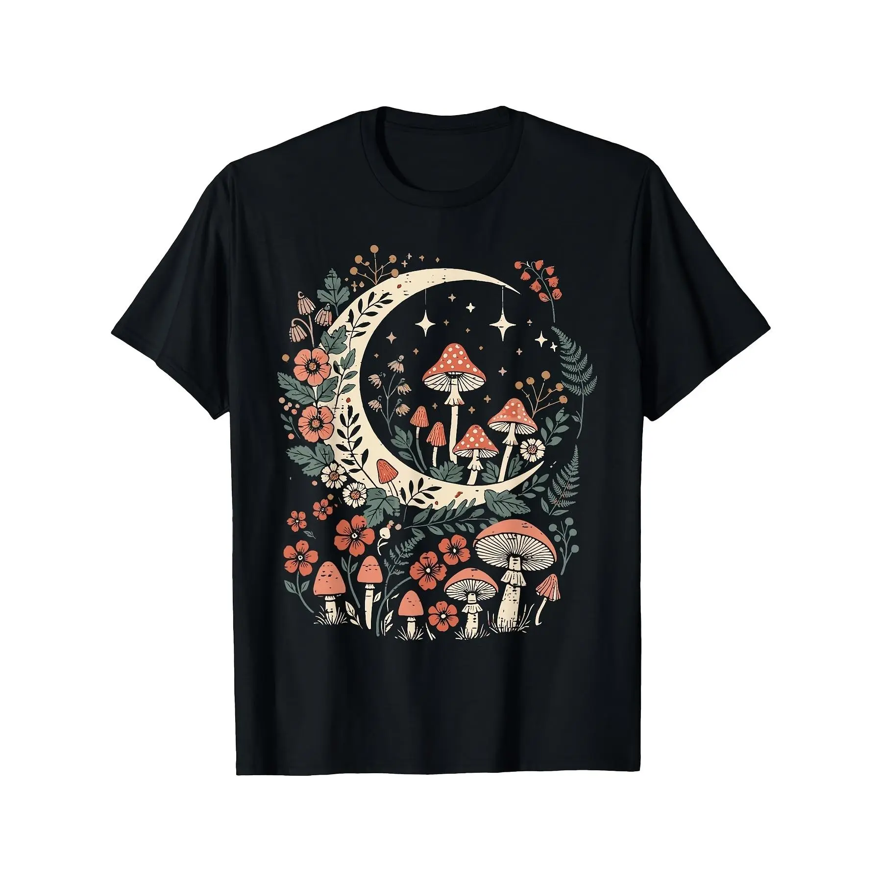 Cottagecore Mushroom Moon Flowers Aesthetic Women Girls s T ShirtEveryday Sportswear | Comfortable Fit Round Neck Streetwear t shirts women vintage graphic tees oversized tshirt women
