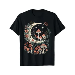 Cottagecore Mushroom Moon Flowers Aesthetic Women Girls s T ShirtEveryday Sportswear| Comfortable Fit graphic tee