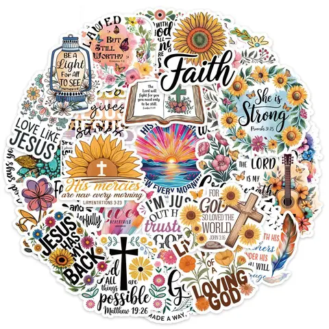50/200PCS Jesus Phrase Graffiti Decorative Stickers Bible Faith Cross Words Stickers For Junk Journal Water Bottles Laptop Phone Refrigerator