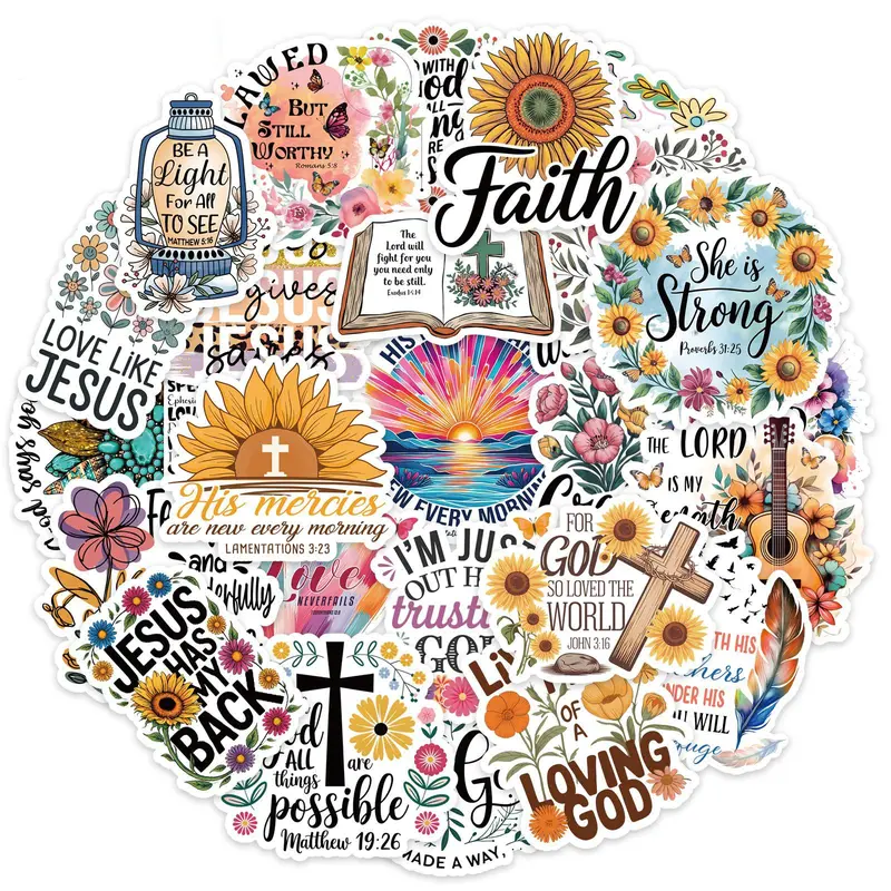 50/200PCS Jesus Phrase Graffiti Decorative Stickers Bible Faith Cross Words Stickers For Junk Journal Water Bottles Laptop Phone Refrigerator