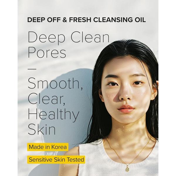 3W8L Deep Off & Fresh Cleansing Oil, Korean Pore Care Makeup & Sunscreen Remover with Jojoba & Centella