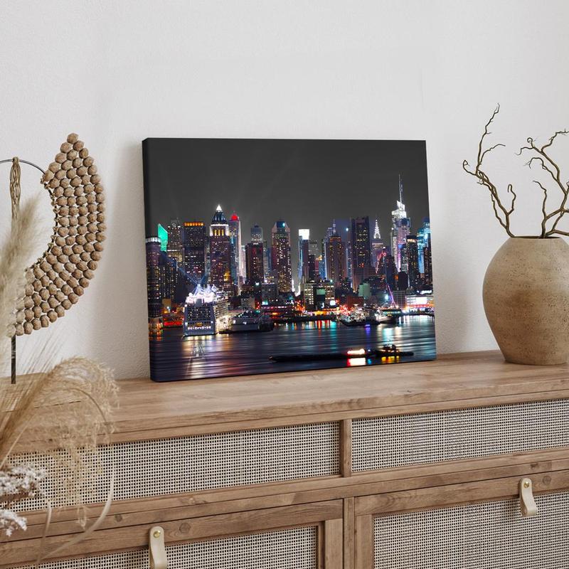New York City Night View Canvas Print with Frame, Modern Art Decoration, Living Room Bedroom Decoration, Hallway Office Mural, Ideal Gift, Poster, Wall Art Painting