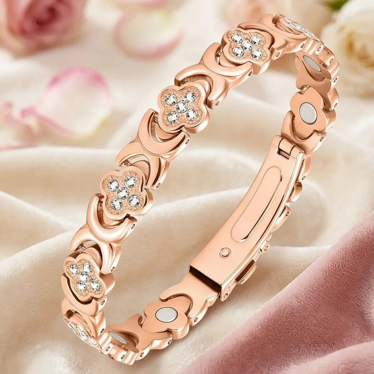99.99% Pure Copper Link Bracelet for Women, Ultra Strength Magnetic Jewelry with Dazzling Cubic Zirconia & 3800 Gauss Neodymium Magnets, Bracelets