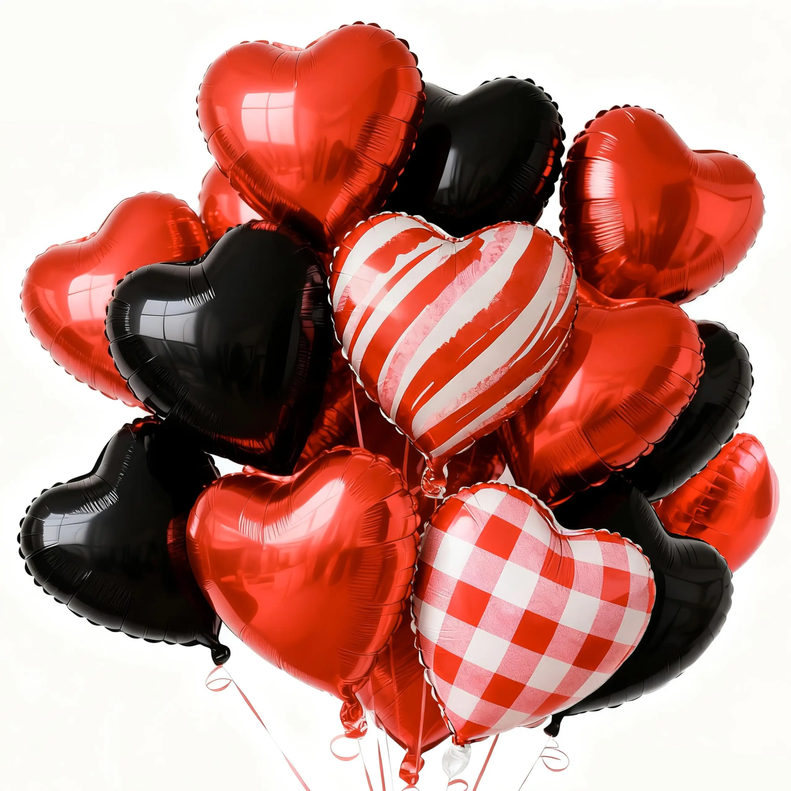 PartyWoo 15pcs 18-in Heart Shaped Red & Black Marble Foil Balloons, Festive & Party Supplies for Valentine's Day Balloon Arch Arrangement, Romantic Weddings