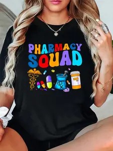 100% Cotton T shirts Pharmacy Squad Shirt Pharmacist Pharmacy Technician T-Shirt Breathable & Comfort Fit Tee Women,Short Sleeve Crew Neck Top for All Seasons,Graphic Tees Women Tops