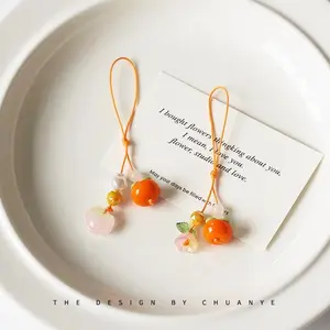 Cute Kawaii Lucky Phone Strap Lanyard Orange Charms Pendant Key Chain For iPhone 16 Xiaomi Ins Korea Japan Girl Gift Smartphone Cellphone