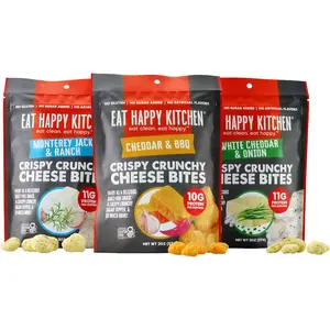 Eat Happy Kitchen Crispy Cheese Bites 9-Pack Variety Cheddar BBQ Monterey Jack Ranch White Cheddar Onion 11g Protein per Serving No Gluten No Sugar Added