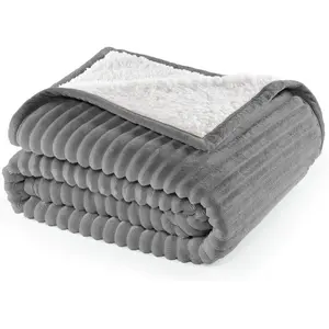 Corduroy  Plush Ribbed Throw Blanket with Ultra-Soft Sherpa Reverse - Cozy Reversible Sofa & Bed Throw -  Season Decor (Frost Gray, 50" x 60")