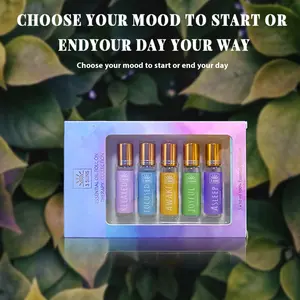 5pcs 10ML Plant Essential Oil Roller Ball Set, Portable Home Use Long-Lasting Lavender Sleep Aid, Citrus Flower Fruit Scent
