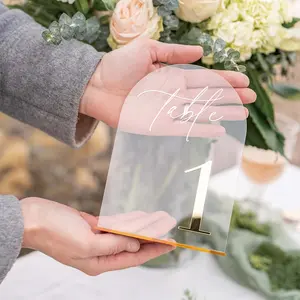 ADISEN Gold Arch Acrylic Table Signs - 5x7 in 1-10 Number Set with Stands, Calligraphy Decor for Weddings, Anniversaries,summervibes