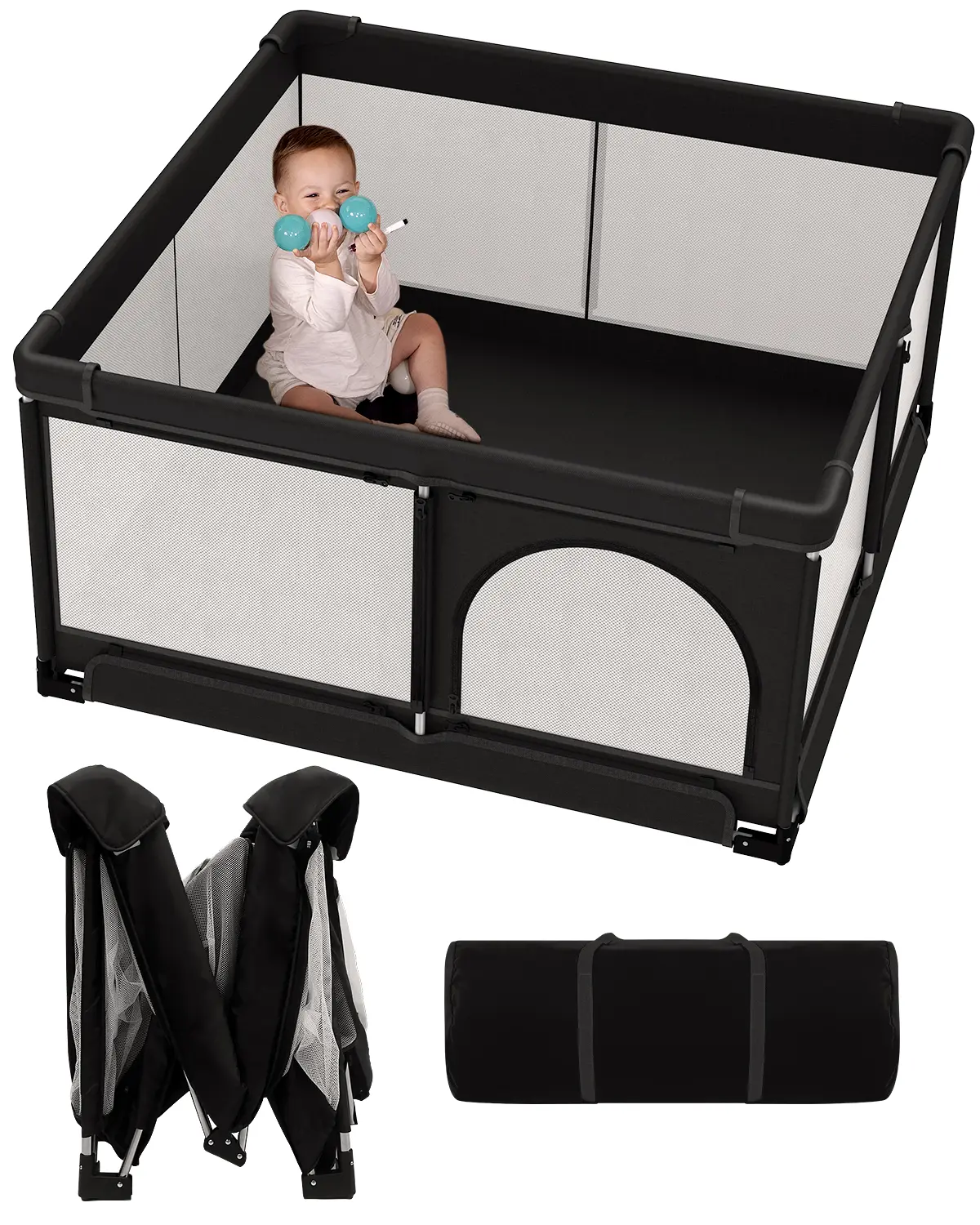 Durable Quick Folding Baby Playpen - Extra Large Collapsible Oxford Fabric Enclosure for Babies & Toddlers, Portable Quick Setup Travel Playpen with Gate, Parents’ Safe Indoor & Outdoor Activity Center (51"×51" )