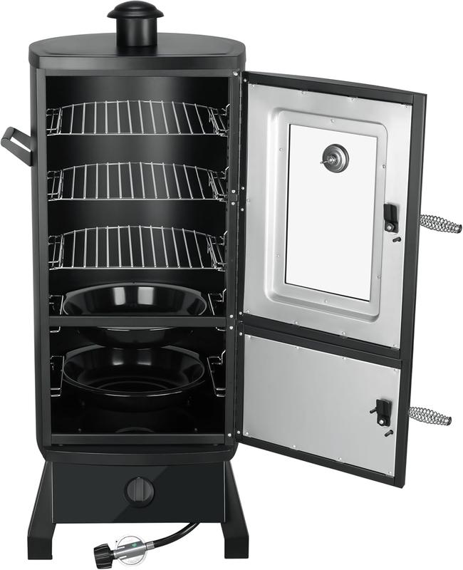 MBY Vertical Propane Smoker set with Cover, BBQ Smoker Grill, Three Removable Smoking Shelves, Temperature Control, Alloy Steel