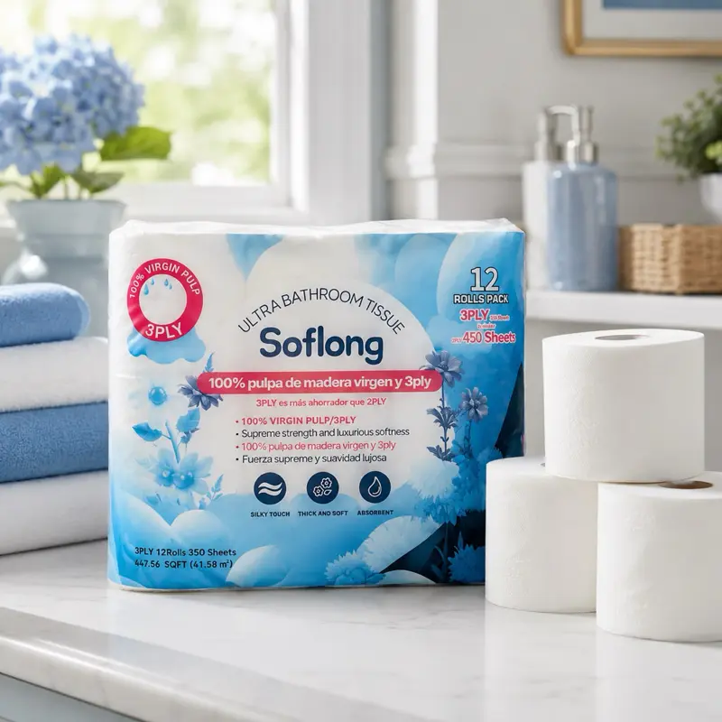 Soflong Ultra Bathroom Tissue 12 Rolls Pack 3PLY Super Soft Absorbent Toilet Paper 450 Sheets per Roll