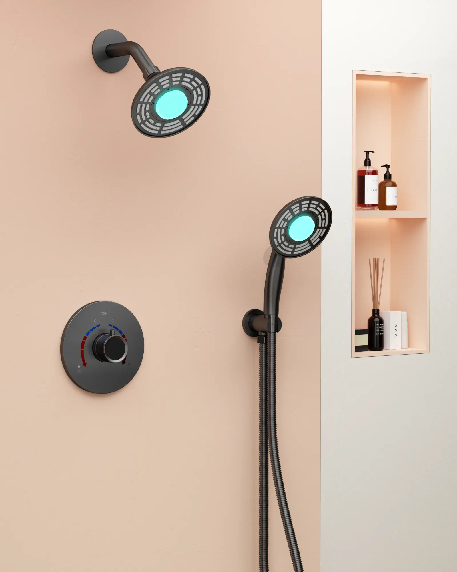 HermometerShower Head: Water,Pressure-Balanced LED Tub & Shower Faucet | 1.26" Bathtub Spout | 5" Overhead Spray with LED Functionality | Red, blue, and green to indicate different temperature ranges | Powered Fahrenheit Display canopy  showerhead