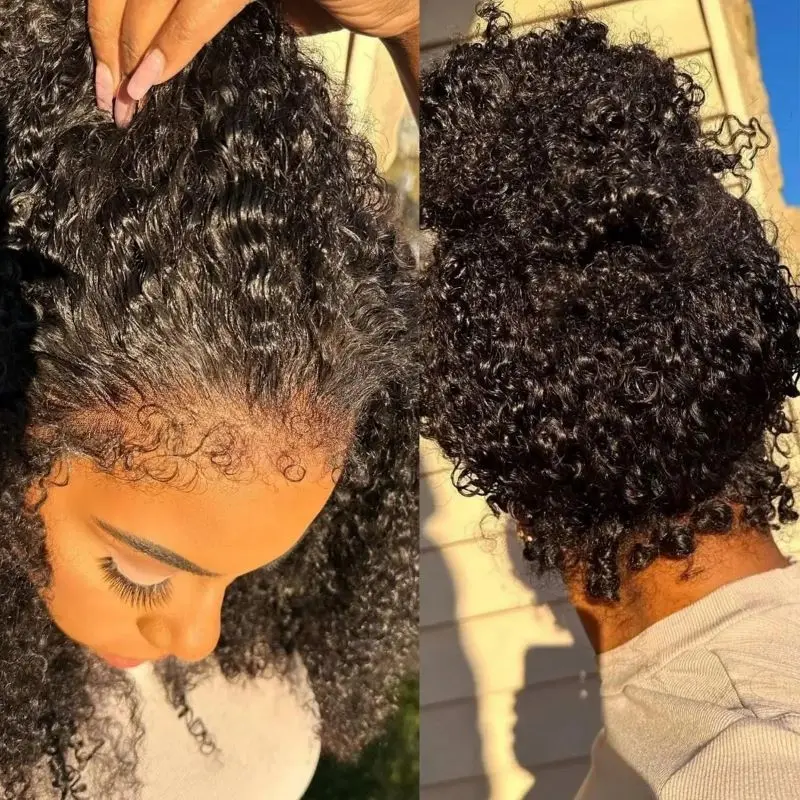Human Hair 360 Transparent Lace Frontal Wig Kinky Curly Invisi Strap Snug Fit Bleached Knots Pre Cut Lace Glueless Wigs