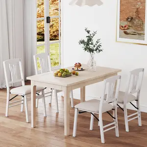 COSTWAY - Folding Kitchen Chairs Set of 4 Upholstered Dining Chairs with Comfy Padded Seats-White
