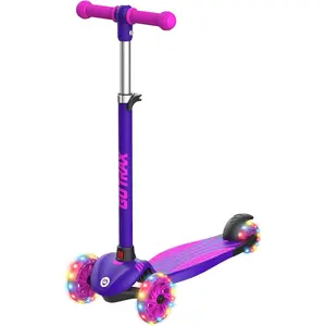 KS1 Kick Scooter, LED Lighted Wheels and 3 Adjustable Height Handlebars, Lean-to-Steer & Widen Anti-Slip Deck, 3 Wheel Scooter for Boys & Girls Ages 2-8 and up to 110 Lbs