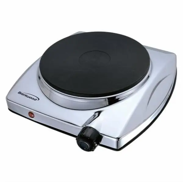 Brentwood Electric Single Hotplate - 1000W Power, Chromed Finish, Adjustable Heat, Corded Unit
