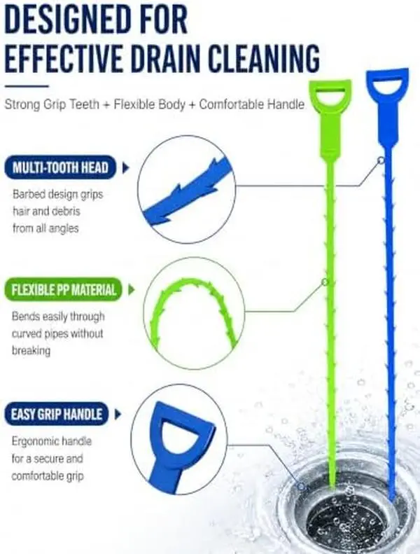Drain Snake Clog Remover Tool – Flexible Hair Removal Cleaner for Kitchen Sinks, Bathroom Tubs, and Drains