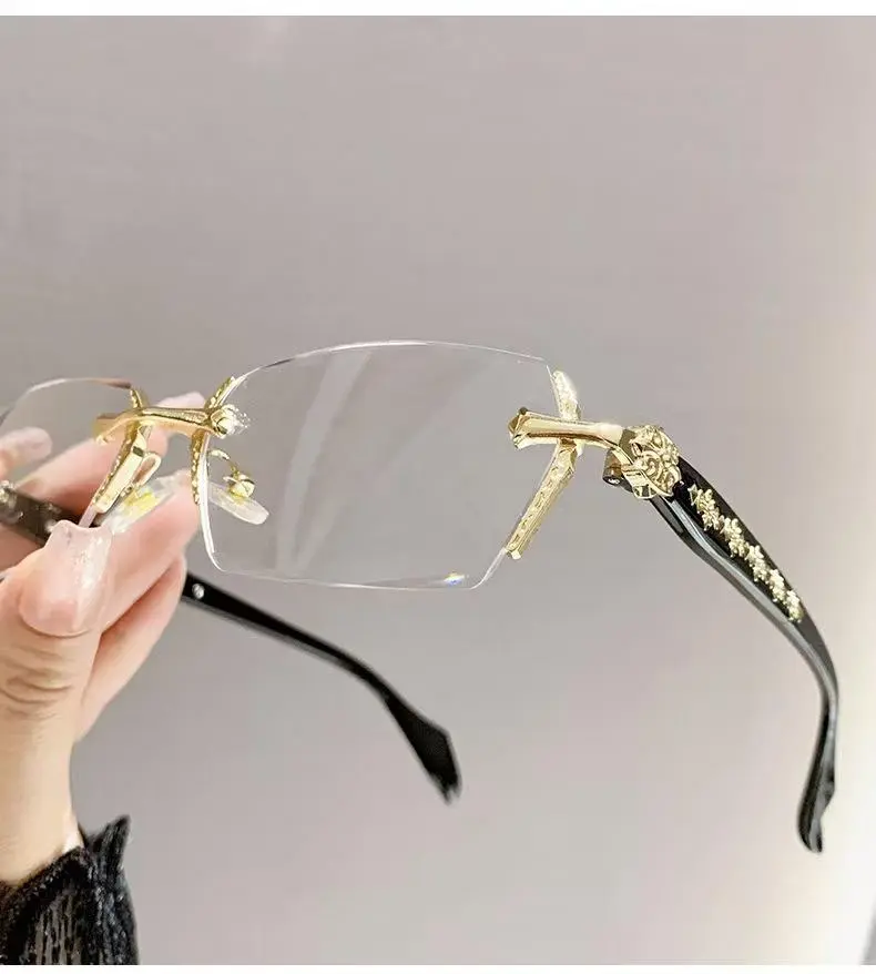 Stylish Anti-Blue Light Rimless Reading Glasses, Rimless Blue Light Glasses, for Women Men