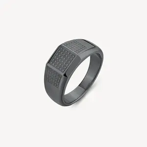 BROSWAY BULLET POLISHED SANDBLASTED SIGNET RING SIZE 11.75 RUTHENIUM PVD