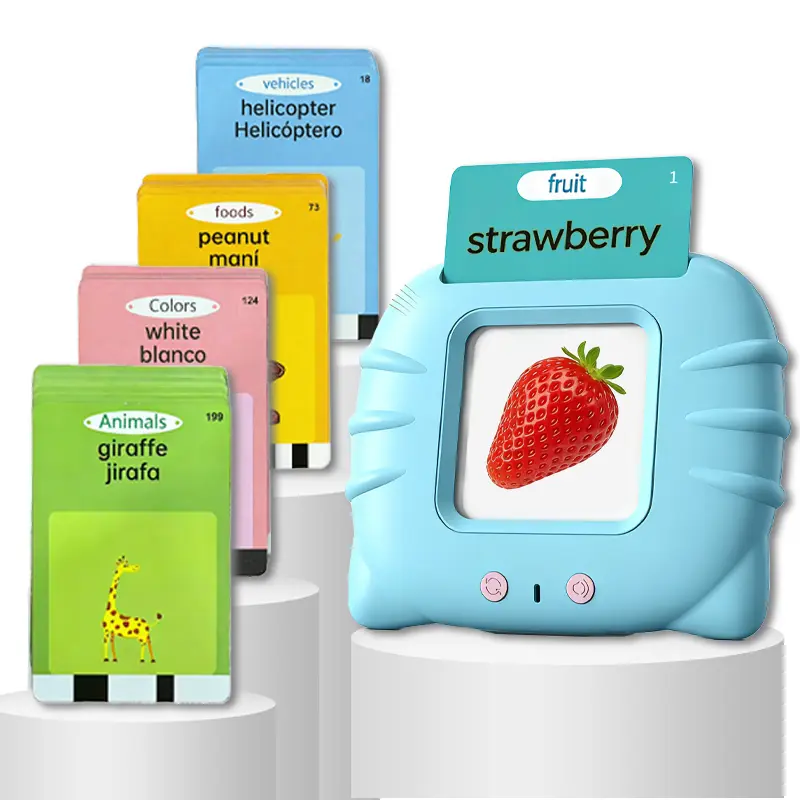 KIDGENIUS Bilingual Talking Montessori Flash Cards Learning Machine - 224-Word English-Spanish Educational Toy, Child Development Interactive Speech Therapy Tool, Gift for 2-8 Year Olds