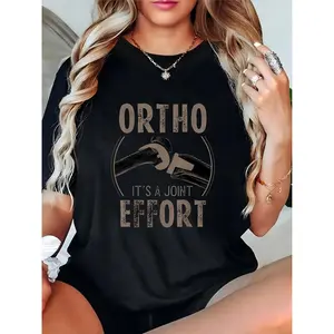 Women's Black Ortho Wrench Graphic T-Shirt "It's A Joint Effort" Funny Orthopedics Tee for Medical Professionals, Casual Office/Clinic Wear 100% Cotton T-shirt
