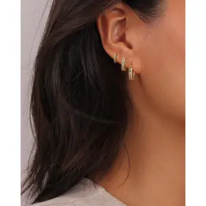 14K Gold Plated Hoop Earrings Gold Plated Earring Set Rhinestone Cubic Zirconia Hoop Earrings Thick Small Gold Plated Hoop Earrings for Women Gold Jewelry