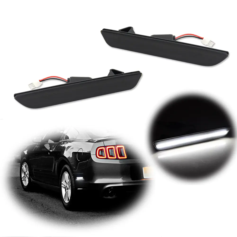 2pcs "DARK SMOKE" White SMD LED Rear Side Marker lamps Lights For 2010 2011 2012 2013 2014 Ford Mustang S197, Replace OEM AR3Z-15A201-D, AR3Z15A201D, AR3Z15A201C, AR3Z-15A201-C