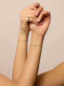 2 Pieces Set, Heart Design Bracelet, Mommy and Daughter Matching Heart Bracelet Gold Bracelets, Adjustable Heart Bracelets, Gold Plated Friendship Bracelet Set with Zirconia, Gift for Best Friend Couple, Prom Anniversary Jewelry, Non-Tarnish Stackable