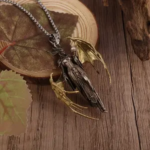 1pc Vintage Gothic Fallen Angel Devil Pendant Necklace with-Tone Wings - Bohemian Punk Jewelry & Women, Edgy Unisex Statement Piece, Punk Goth Necklace, Detailed Craftsmanship