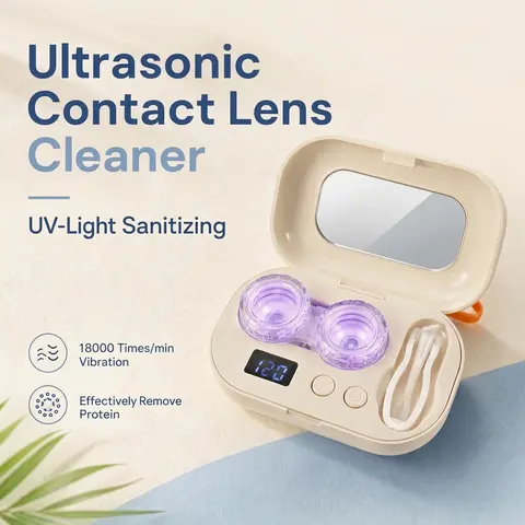 ZENOTTIC Contact Lens Cleaner Set - Compact Travel-Friendly Design Kit with High-Frequency Vibrations Sonic Washer, 4 Timed Modes, Smart LED Display, Sleek Case, Mirror + Tweezers for Daily & Deep Weekly Hands-Free Cleaning