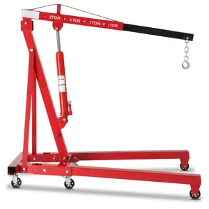 Garvee 2 Ton Folding Hydraulic Engine Crane with Telescopic Boom and Outriggers and Hook, 4400 lbs Engine Hoist Workshop Crane Lifting Cherry Picker, Heavy Duty Steel Electric Hoist, Red