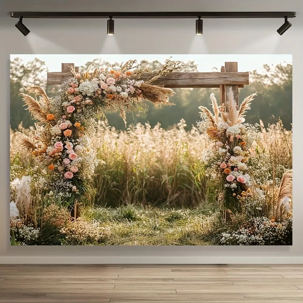 1pc Polyester 2D Flat Reed Floral Nature Scenic Rose Printed Camera Photography Backdrop, Indoor Party Home Decor - Ideal for Photoshoots, Perfect Gift for Photographers