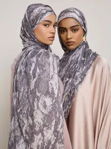 High-End Marble Print Scarf 80x180cm, Fashionable Versatile Hijab, Muslim Headscarf, Commute Travel Decorative Wrap, Shoulder Cover