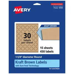 Avery Kraft Brown Round Labels with Sure Feed, 1.25" diameter