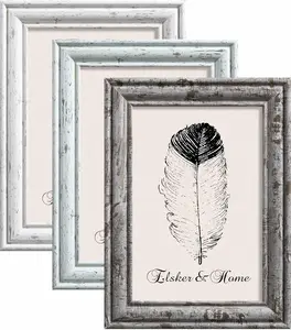 Rustic Farmhouse Picture Frame Set, Distressed Retro Style, 3 - Piece for Wall & Tabletop, Perfect Gift