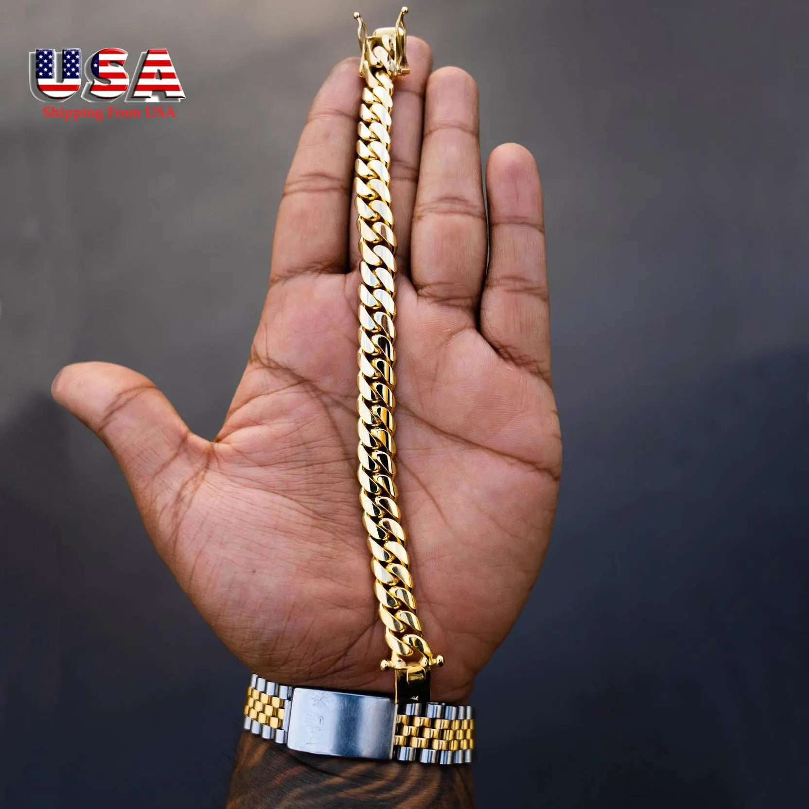 18K Gold Vacuum Plated Stainless Steel Chain & Copper Deployment Clasp Miami Cuban Link Chain Italy Mexico & Micro Inspired Unisex Hip Hop 10mm Bracelet for Men & Women Jewelry,Daily Wear,Casual Fashion,Gift Idea,Chicano Style,Weighty Feel,Stackable
