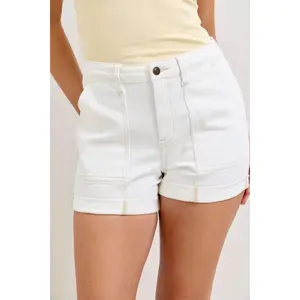 Judy Blue High Waist Aurora Weekender Double Rolled Cuff White Denim Short 150376